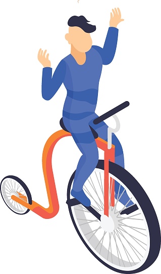 Person Riding Penny Farthing isometric Concept, Cycling Entertainer Vector Icon Design, circus artist Symbol, Street Mime performer Sign, Carnie troupe Stock, Retro Front Big Wheel Bicycle illustration