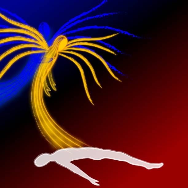 Two Angels helping each other in ethereal world hand drawn illustration