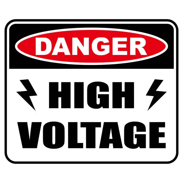 Vector illustration of Danger sign, High voltage warning with lightning bolts