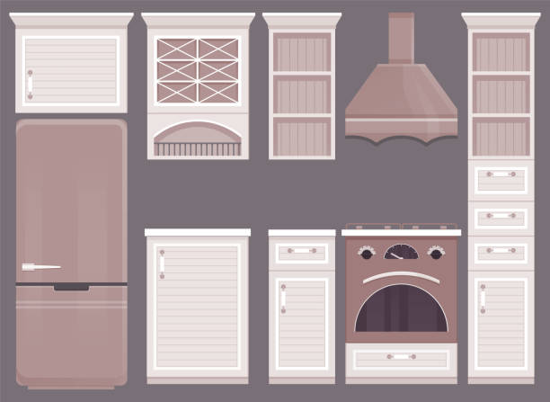 ilustrações, clipart, desenhos animados e ícones de cozinha. a alegria culinária prospera em interiores de cozinha bem projetados adornados com decoração prática - modular domestic kitchen residential structure house