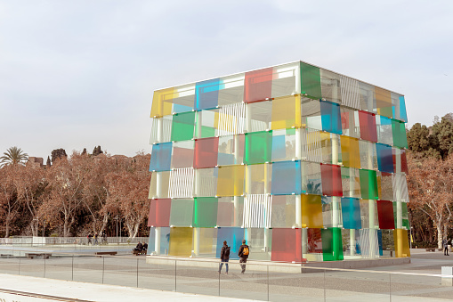 Malaga, Spain- 26-01-2024: The Centre Pompidou is a world-class museum located in the heart of the city of Malaga. It is a must-see destination for art lovers and tourists alike. Colorful facade