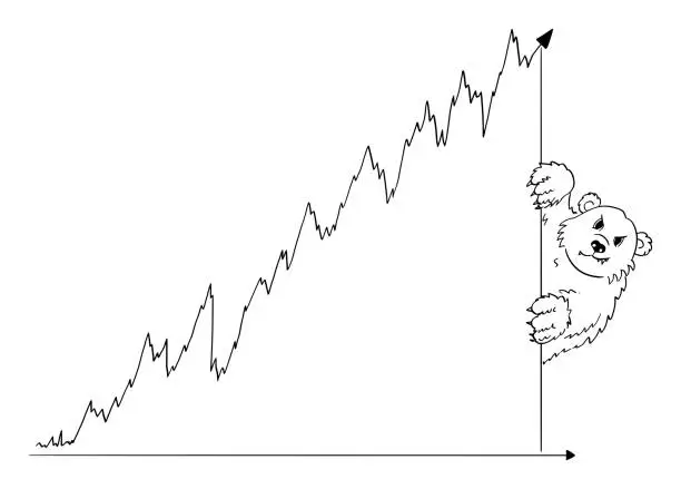 Vector illustration of Happy Businessman and Growing Graph of Bull Market, Vector Cartoon Illustration