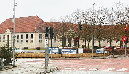 Townscape of small Danish town.  The photo was captured in Frederiksværk, Denmark on January 20, 2024. Frederiksværk is a Danish town in Zealand  with a population of 12,815 people.