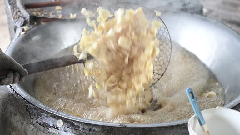 The process of making sweet potato chips