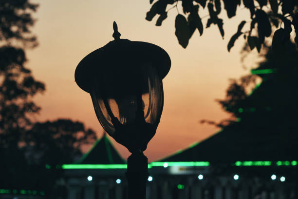 Close up view of a street lantern at night on the island of Lanzarote, Canary Island, Spain
