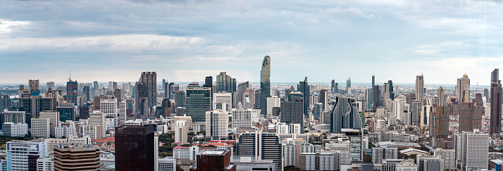 Aerial panorama view of Bangkok skyline, Thailand is one of the most visited cities in the world, mahanakhon building in town