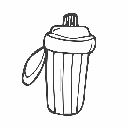 Sports water bottle hand drawn outline doodle icon. Plastic water container, thirst and refresh, energy concept. Vector sketch illustration for print, web, mobile and infographics on white background.