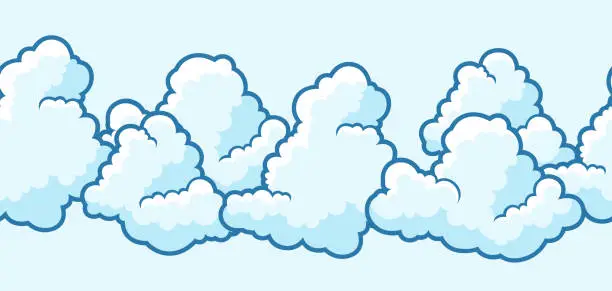 Vector illustration of Seamless pattern with clouds. Cartoon cute image of sky.