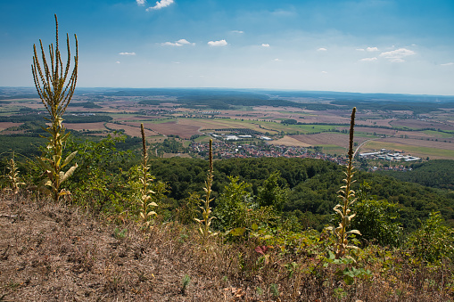 summer landscape view from mountain gleichberg in thuringia germany
