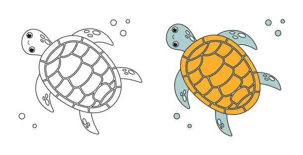 Vector illustration of Cheerful sea turtle underwater.