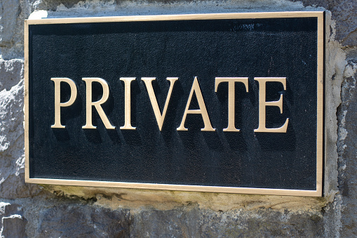 PRIVATE sign posted at the entrance to a private property.
