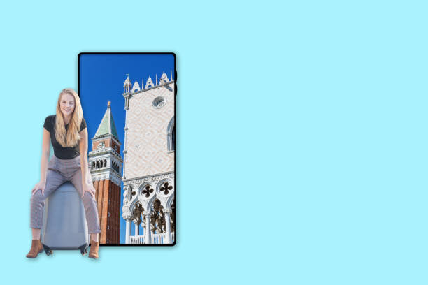 travel to venice in italy concept with place for your text. - travel outdoors tourist venice italy imagens e fotografias de stock