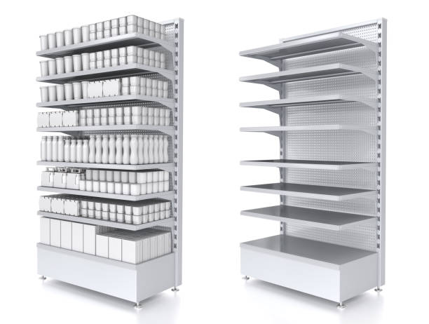 istock Store shelves with blank dairy products, mock up 1970329349