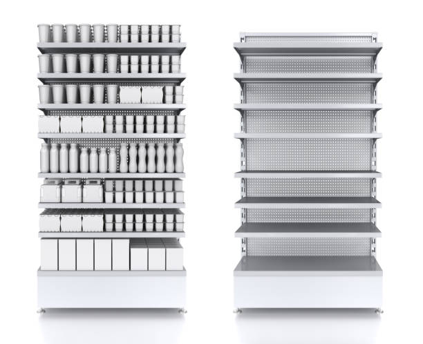 istock Store shelves with blank dairy products, mock up 1970329353