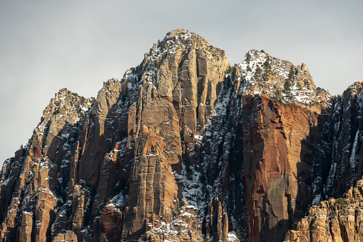 Snow Clings to The Top of Mount Kinesava in Zion National Park