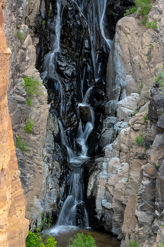 Water Streams Down Upper Frijoles Falls In Bandelier National Monument
