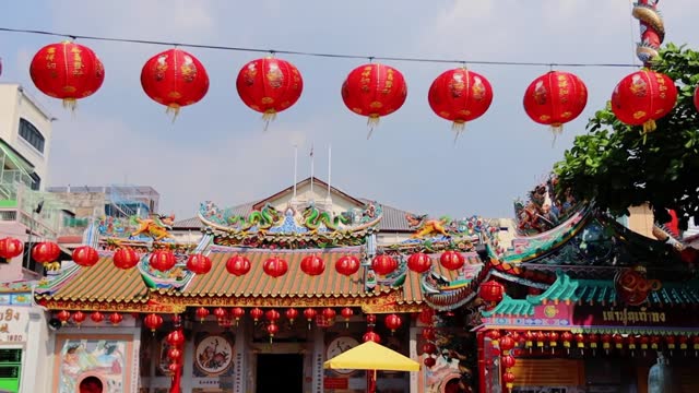 Festive Chinese decoration in Chinese temple in Bangkok Thailand