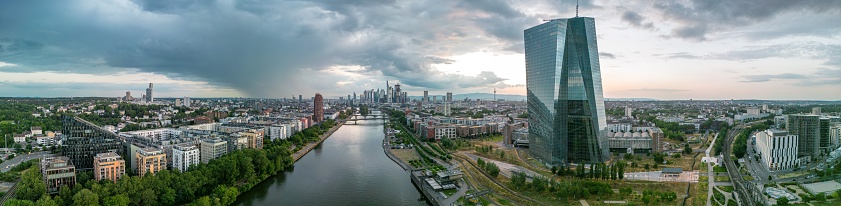 Cityscape with river and buildings on both sides