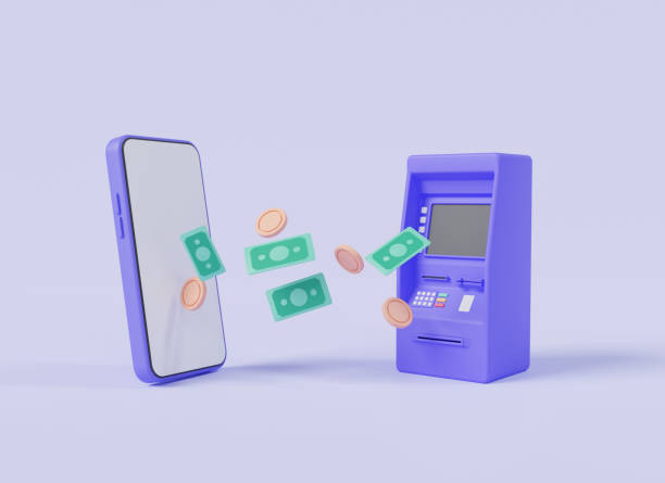 istock Transfer money from ATM to mobile phone. Exchange transfer transaction, ATM machine, online money, Mobile banking, Money transfer, Savings money. Financial transaction concept. 3d render illustration 1970366857