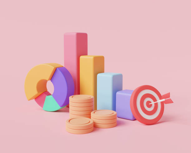 Targeting with coins, Business chart and donut chart graph growth diagram. Optimization statistics graph, business strategy, Targeting financial business, Business success. 3d render illustration