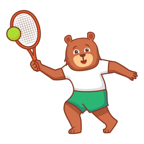 Vector illustration of Hare tennis player.Bear with a racket tennis ball playing tennis.