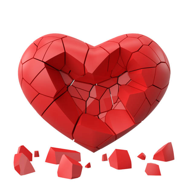 3D broken heart. Heartbroken. lovelorn.  3D illustration.