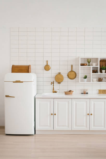 istock Interior of a stylish cozy modern white wooden kitchen 1970403435