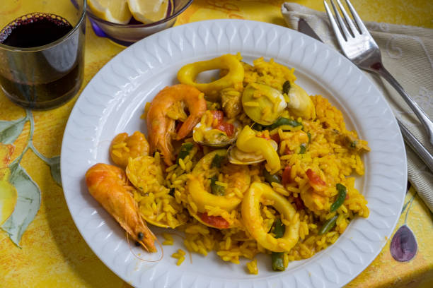 istock Plate with seafood paella 1970407107