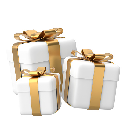 A gift box made out of gold. Isolated on white background with clipping path included.