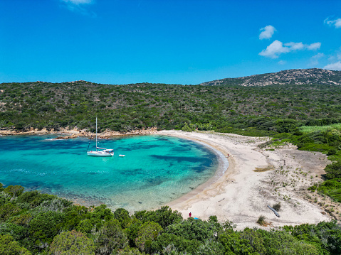 Aerial view of desert beach in south of Corse