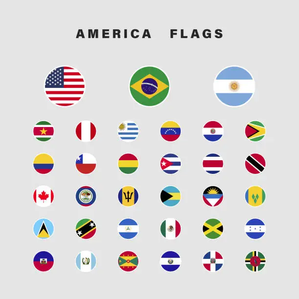 Vector illustration of Vector Set of Flat American Flags