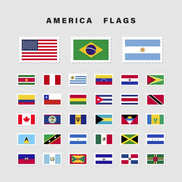 Vector illustration of Vector Set of Flat American Flags