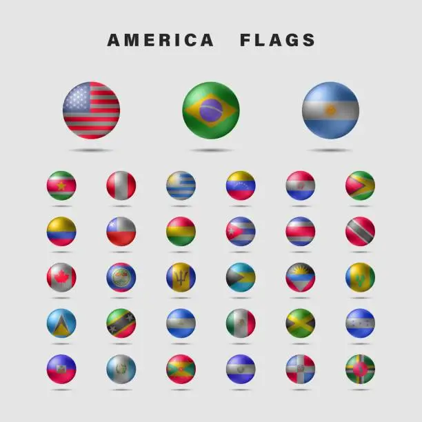Vector illustration of Vector Set of Flat American Flags