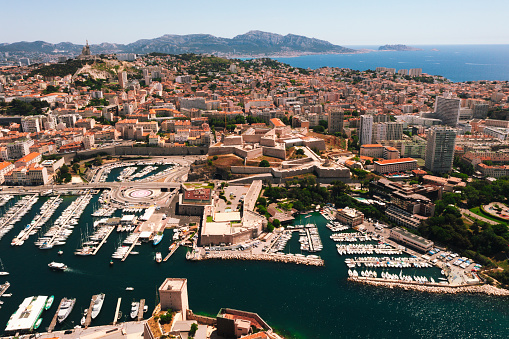 Aerial view of  Viuex Old Port of Marseille, France