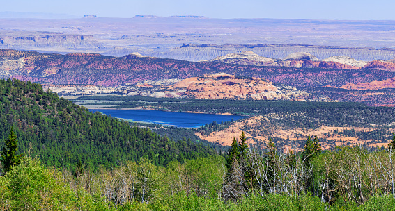 Steep Creek Overlook in Dixie National Forest along Utah Scenic Byway 12 with Lower Bowns Reservoir in the distance