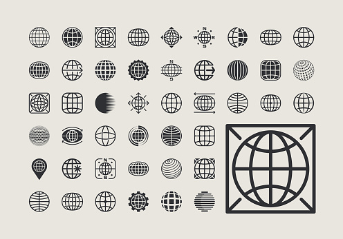 Collection of globe icons. Globe symbols design elements. Globe logo design elements.