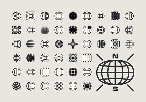 Collection of globe icons. Globe symbols design elements. Globe logo design elements.