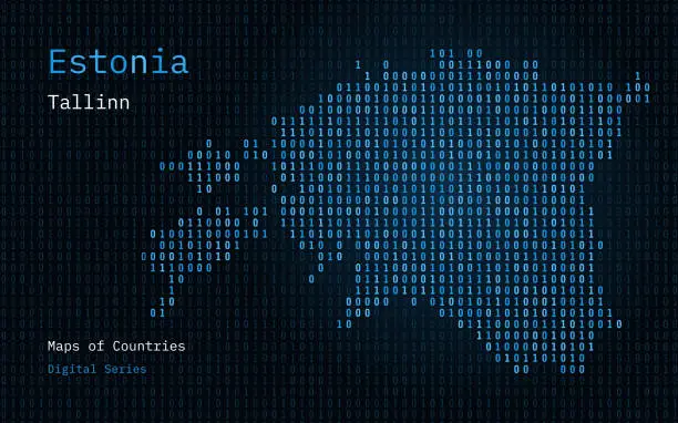 Vector illustration of Estonia Map Shown in Binary Code Pattern. TSMC. Matrix numbers, zero, one.