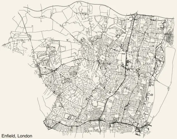 Vector illustration of Street roads map of the BOROUGH OF ENFIELD, LONDON