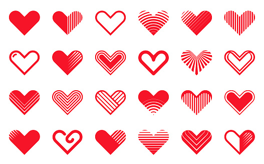 Vector heart icons. Different variations and shapes.