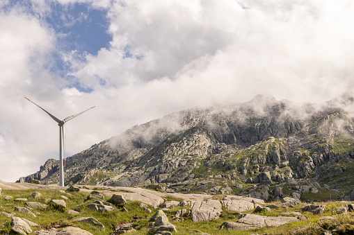 Wind turbine on a mountain pass in Switzerland, Gotthard pass