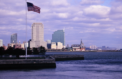 Skyline Exchange Place and Central Railroad of New Jersey Terminal in early 1990s