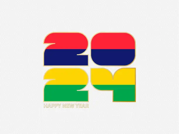 Vector illustration of Abstract numbers 2024 with flag of Mauritius.