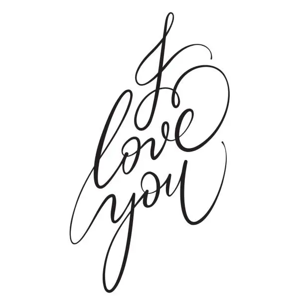 Vector illustration of I love you lettering design hand writing calligraphic one line continuous
