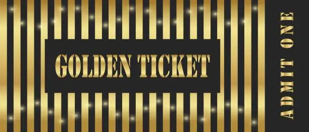 Vector illustration of Golden ticket with balls with a tear-off field for control for one person