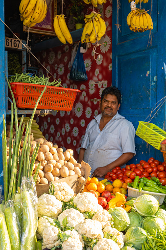 Mumbai, Maharashtra, India, 3th of January 2024, Indian greengrocer's with vegetables and fruits,
