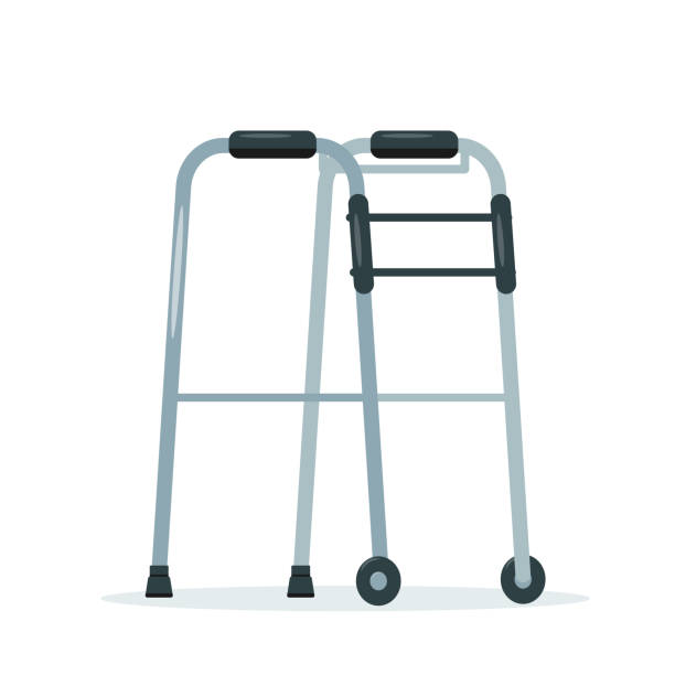 Medical Walkers for people with disabilities or elderly and social adaptation. Medicine rehabilitation walkers. Medical Walkers for people with disabilities or elderly and social adaptation. Orthopedic equipment for clinic and hospital. Medicine rehabilitation walkers. Vector illustration on white background. aids walk stock illustrations