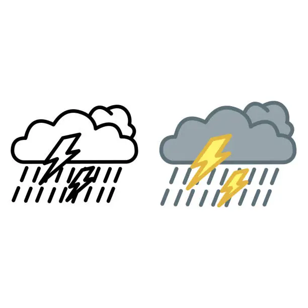 Vector illustration of Heavy rain icons. Thunderclouds icons. Vector Weather Icons.