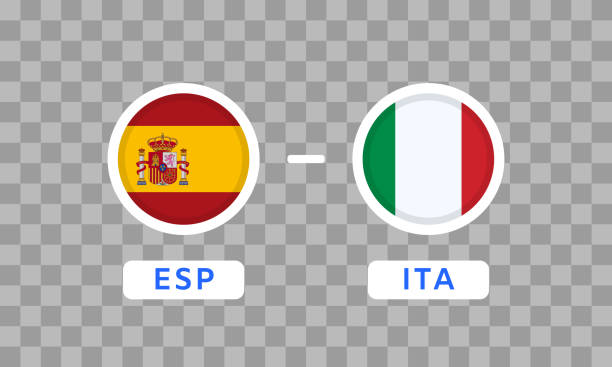 Spain vs Italy Match Design Element. Flag Icons isolated on transparent background. Football Championship Competition Infographics. Game Score Template. Vector illustration Spain vs Italy Match Design Element. Flag Icons isolated on transparent background. Football Championship Competition Infographics. Announcement, Game Score Template. Vector graphics italy soccer stock illustrations