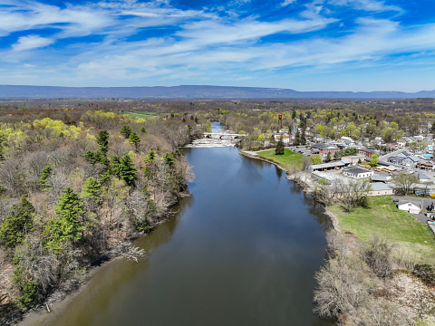 Spring afternoon aerial photo of the area surrounding the hamlet of Wallkill, Town of Shawangunk, NY, USA	04-14-2023.